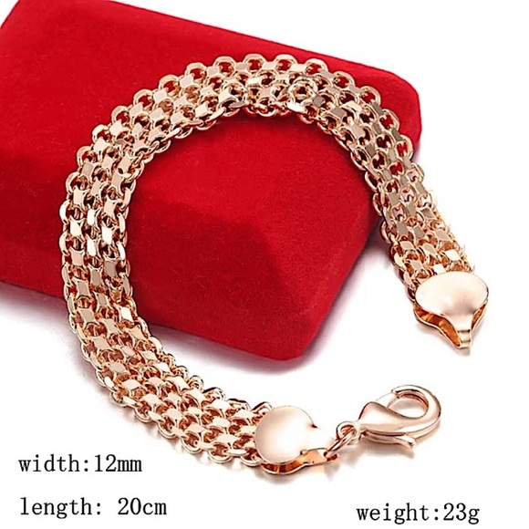 NEW ROSE GOLD FILLED 12MM VENITIAN CHAIN LINK BRACELET - Picture 2 of 8